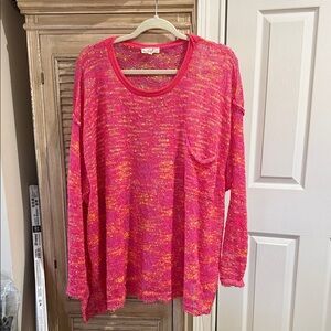 Easel Pink and Yellow Knit Sweater, light and airy, somewhat distressed